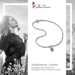 SilberDream Fußkette Herz 23cm Zirkonia bernstein Silber SDF2023Y
