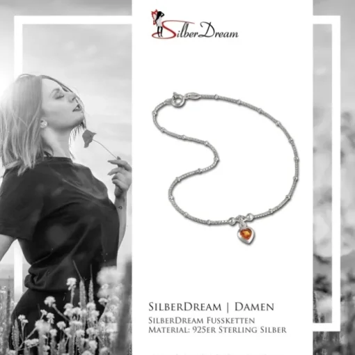SilberDream Fußkette Herz 23cm Zirkonia bernstein Silber SDF2023Y