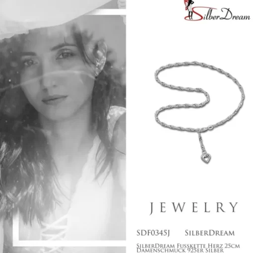 SilberDream Fußkette Herz 25cm Damenschmuck 925er Silber SDF0345J