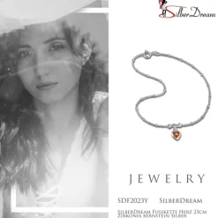 SilberDream Fußkette Herz 23cm Zirkonia bernstein Silber SDF2023Y