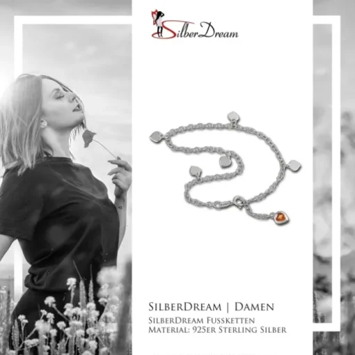 SilberDream Fußkette Herz 25cm Zirkonia bernstein Silber SDF2015Y