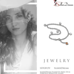 SilberDream Fußkette Herz 25cm Zirkonia bernstein Silber SDF2015Y