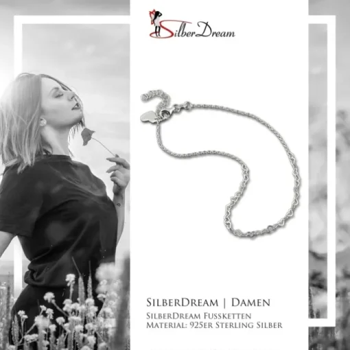 SilberDream Fußkette Herzchen 25cm 925 Sterling Silber SDF5075J