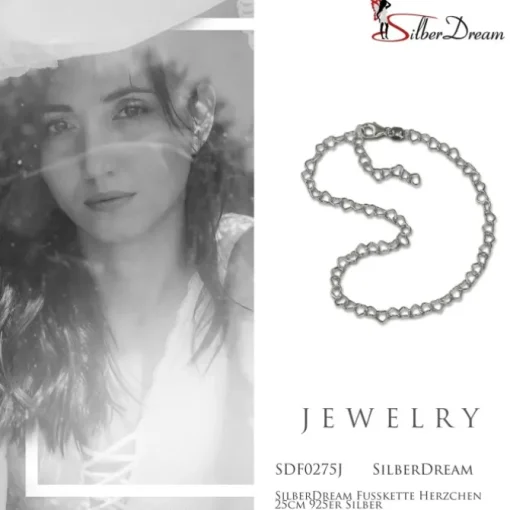 SilberDream Fußkette Herzchen 25cm 925er Silber SDF0275J