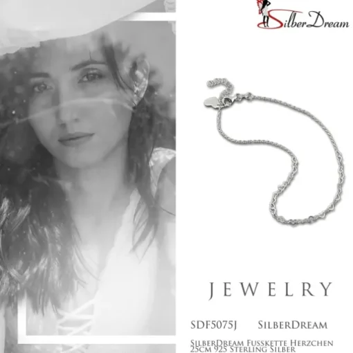 SilberDream Fußkette Herzchen 25cm 925 Sterling Silber SDF5075J