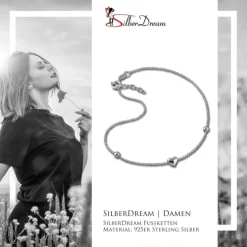 SilberDream Fußkette Herzchen 25cm 925 Sterling Silber SDF2045