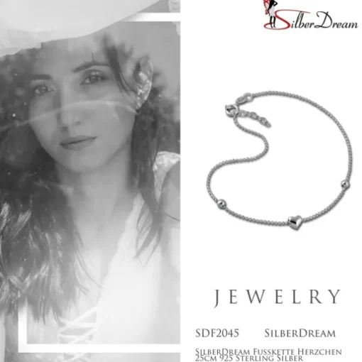 SilberDream Fußkette Herzchen 25cm 925 Sterling Silber SDF2045