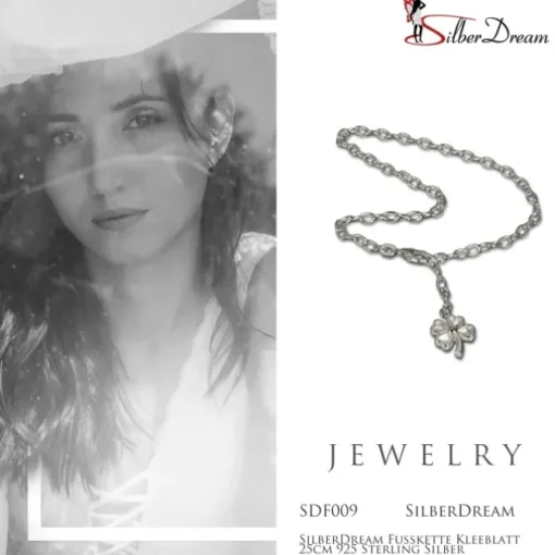 SilberDream Fußkette Kleeblatt 25cm 925 Sterling Silber SDF009