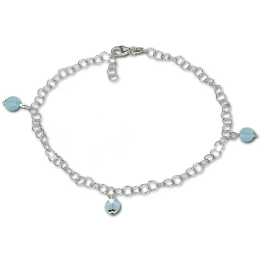 SilberDream Fußkette Kugel Glas blau 25cm 925 Silber SDF011H