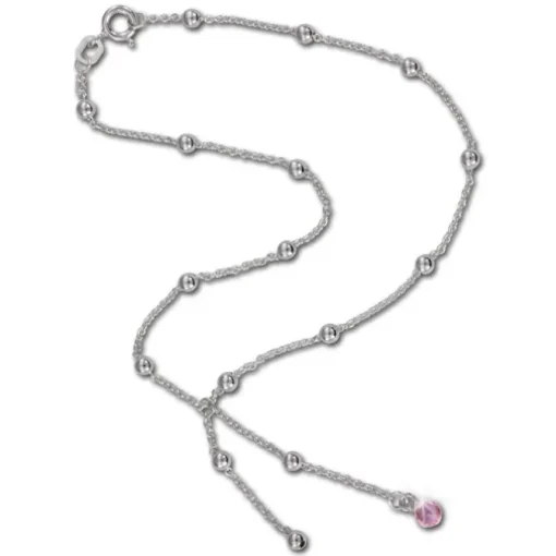 SilberDream Fußkette Kugeln Zirkonia rosa 25cm 925 Silber SDF023A