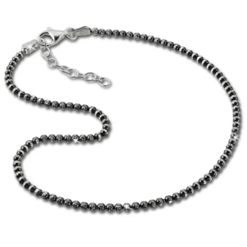 SilberDream Fußkette Kugeln 27cm geschwärzt diamantiert 925 Silber SDF2164K