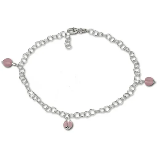 SilberDream Fußkette Kugel Glas rosa 25cm 925 Silber SDF011A