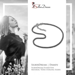 SilberDream Fußkette Kugeln 27cm geschwärzt diamantiert 925 Silber SDF2164K