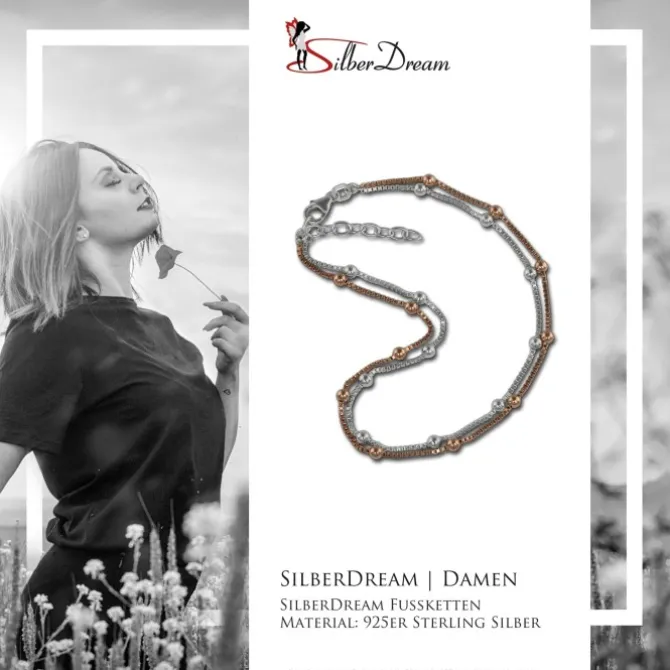 SilberDream Fußkette Kugel Rose vergoldet und 925er Silber SDF2133E
