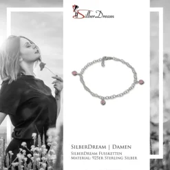 SilberDream Fußkette Kugel Glas rosa 25cm 925 Silber SDF011A
