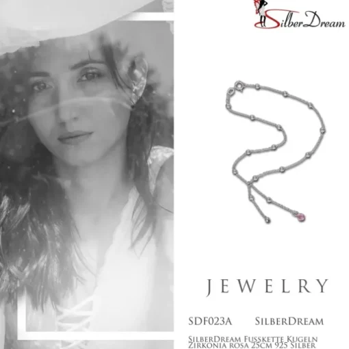 SilberDream Fußkette Kugeln Zirkonia rosa 25cm 925 Silber SDF023A