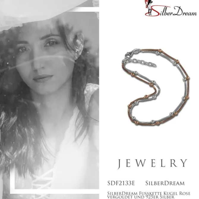 SilberDream Fußkette Kugel Rose vergoldet und 925er Silber SDF2133E