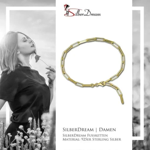 SilberDream Fußkette Laguna 925 Sterling Silber vergoldet Damen 28cm SDFK0018Y