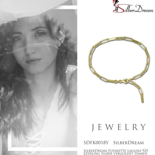 SilberDream Fußkette Laguna 925 Sterling Silber vergoldet Damen 28cm SDFK0018Y