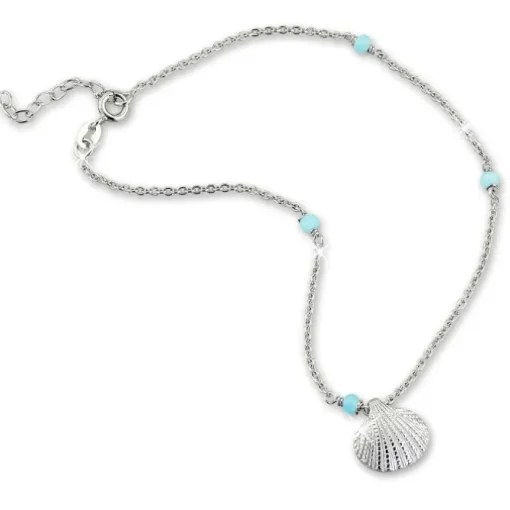 SilberDream Fußkette Muschel hellblau 25cm 925 Sterling Silber SDF5245H