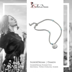 SilberDream Fußkette Muschel hellblau 25cm 925 Sterling Silber SDF5245H