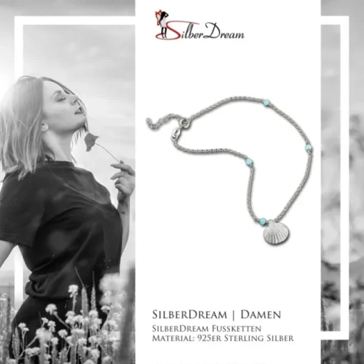 SilberDream Fußkette Muschel hellblau 25cm 925 Sterling Silber SDF5245H