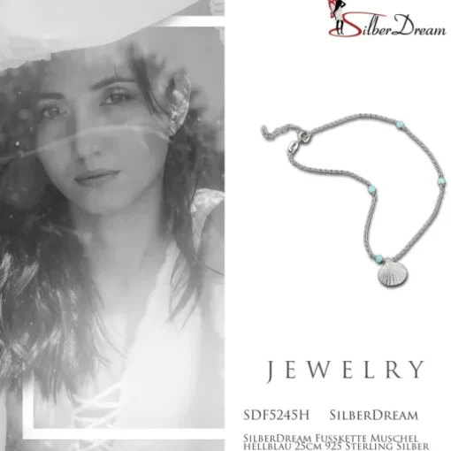 SilberDream Fußkette Muschel hellblau 25cm 925 Sterling Silber SDF5245H