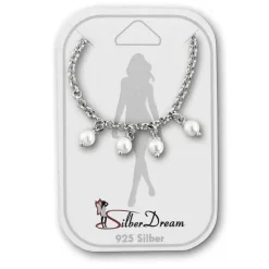 SilberDream Fußkette Perlen weiß 25cm 925 Sterling Silber SDF5225W