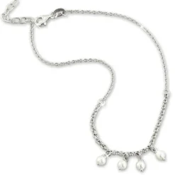 SilberDream Fußkette Perlen weiß 25cm 925 Sterling Silber SDF5225W