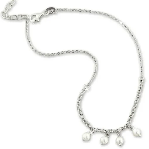 SilberDream Fußkette Perlen weiß 25cm 925 Sterling Silber SDF5225W