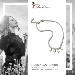 SilberDream Fußkette Perlen weiß 25cm 925 Sterling Silber SDF5225W