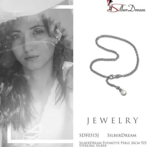 SilberDream Fußkette Perle 26cm 925 Sterling Silber SDF0315J