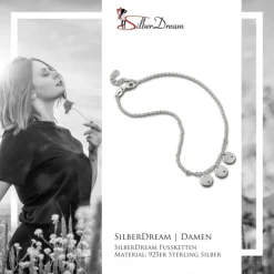 SilberDream Fußkette Plättchen Zirkonia schwarz 25cm 925 Silber SDF5115J