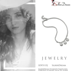 SilberDream Fußkette Plättchen Zirkonia schwarz 25cm 925 Silber SDF5115J