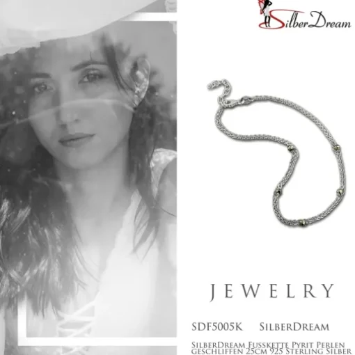 SilberDream Fußkette Pyrit Perlen geschliffen 25cm 925 Sterling Silber SDF5005K