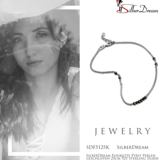 SilberDream Fußkette Pyrit Perlen geschliffen 25cm 925 Sterling Silber SDF5125K
