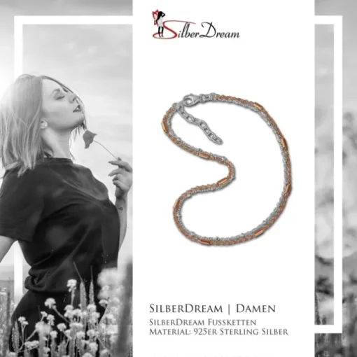 SilberDream Fußkette Stäbchen Rose vergoldet und 925er Silber SDF0253T