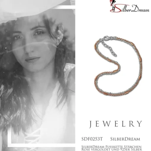 SilberDream Fußkette Stäbchen Rose vergoldet und 925er Silber SDF0253T