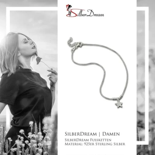 SilberDream Fußkette Stern Zirkonia weiß 25cm 925 Sterling Silber SDF5085W