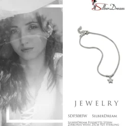 SilberDream Fußkette Stern Zirkonia weiß 25cm 925 Sterling Silber SDF5085W