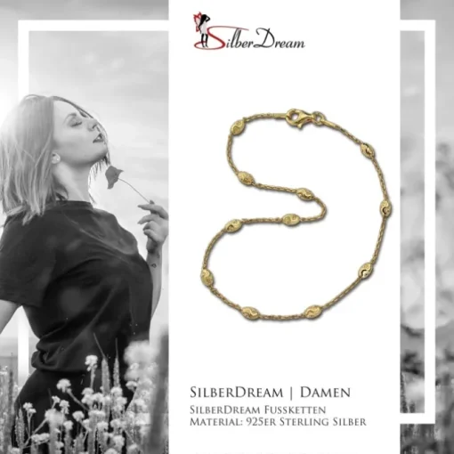 SilberDream Fußkette Typhoon 25cm 925 Sterling Silber vergoldet SDF3015Y