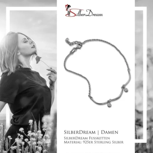 SilberDream Fußkette Welle Zirkonia weiß 25cm 925 Silber Damen SDF5155W