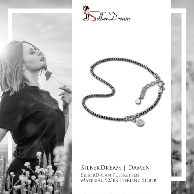 SilberDream Fußkette Zirkonia 27cm geschwärzt diamantiert 925 Silber SDF2264K