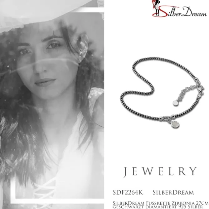 SilberDream Fußkette Zirkonia 27cm geschwärzt diamantiert 925 Silber SDF2264K