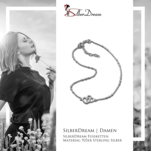 SilberDream Fußkette Zwei Herzen 23cm - 26cm Damenschmuck 925er Silber SDF0353J