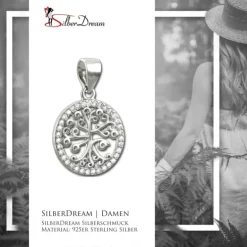 SilberDream Glitzer Anhänger Lebensbaum Zirkonia weiß Damen 925 Silber GSH400W