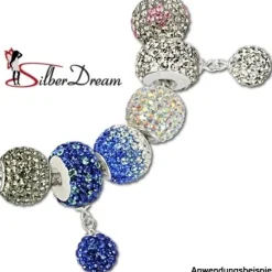 SilberDream Glitzer Bead Zirkonias blau ICE Silber GSB002