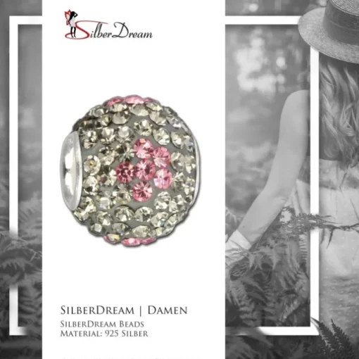 SilberDream Glitzer Bead Zirkonias grau Flower 925 GSB302