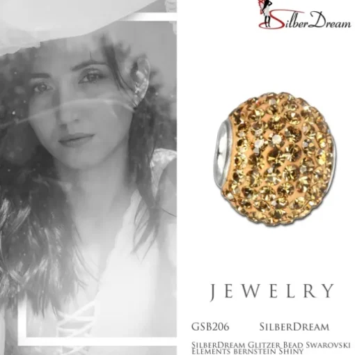 SilberDream Glitzer Bead Zirkonias bernstein Shiny GSB206