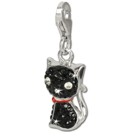 SilberDream Glitzer Charm Katze schwarz Zirkonia Kristalle GSC506S